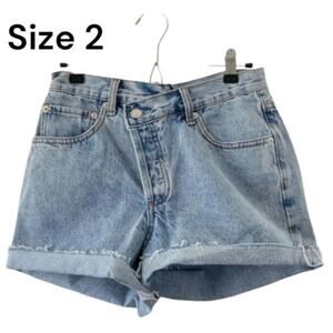 Size 2 Princess Polly cutoff asymmetrical waist blue jean denim cut off shorts